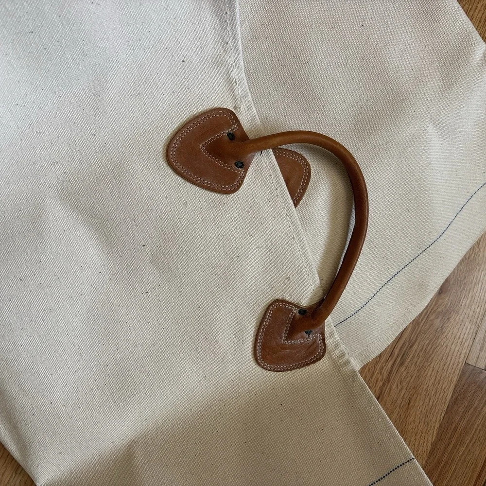 Vintage LL Bean Canvas Log Wood Carrier Leather Handles Freeport Maine 40x19.5
